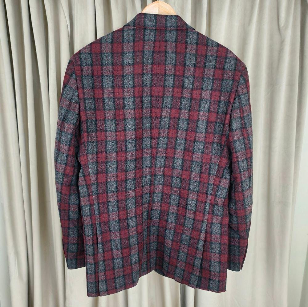 Vintage Zenbrielle Red and Gray Plaid Wool Blend Blazer