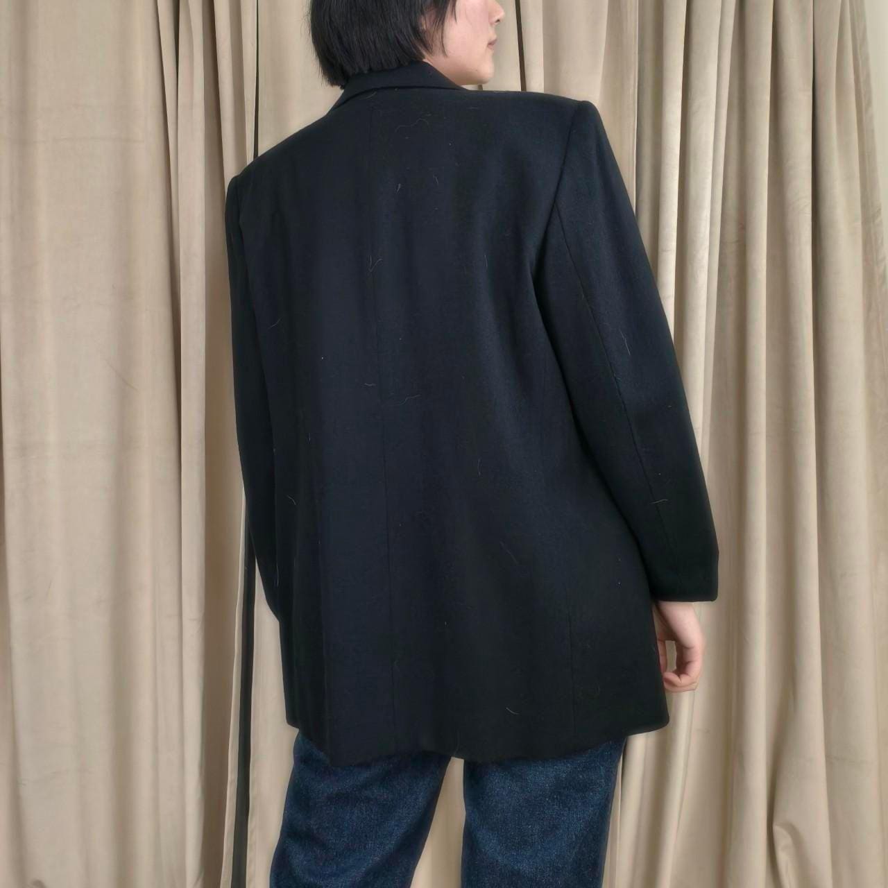 Reworked Vintage Black Wool Blazer Mandarin Tang Jacket
