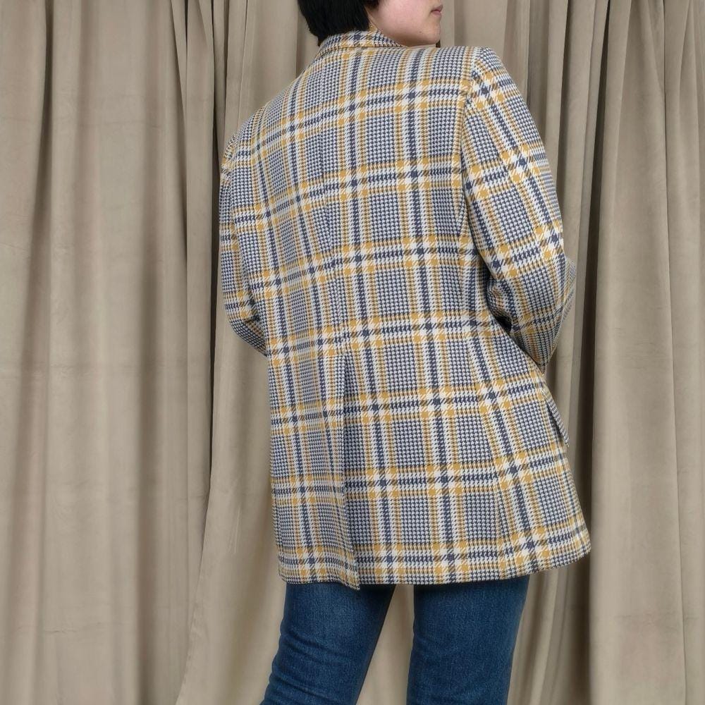 Vintage Blue and Yellow Plaid Boyfriend Blazer