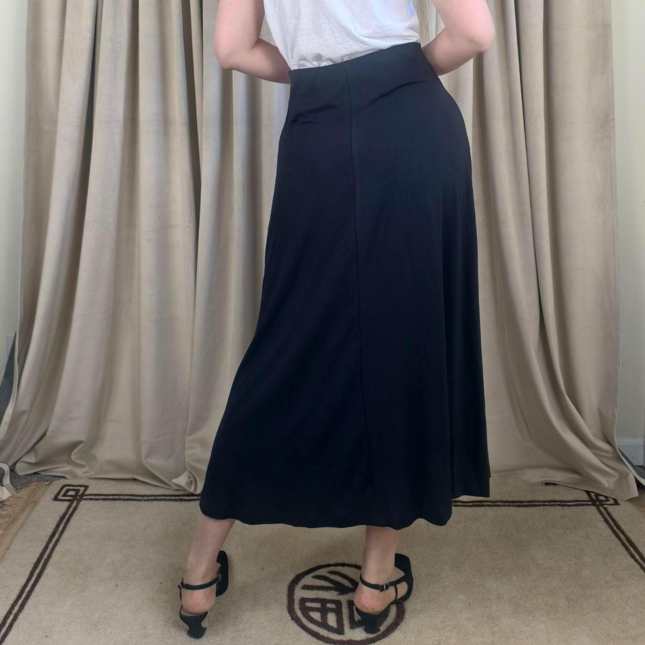 Vintage Carole Little Rayon Black Midi Button Front Skirt