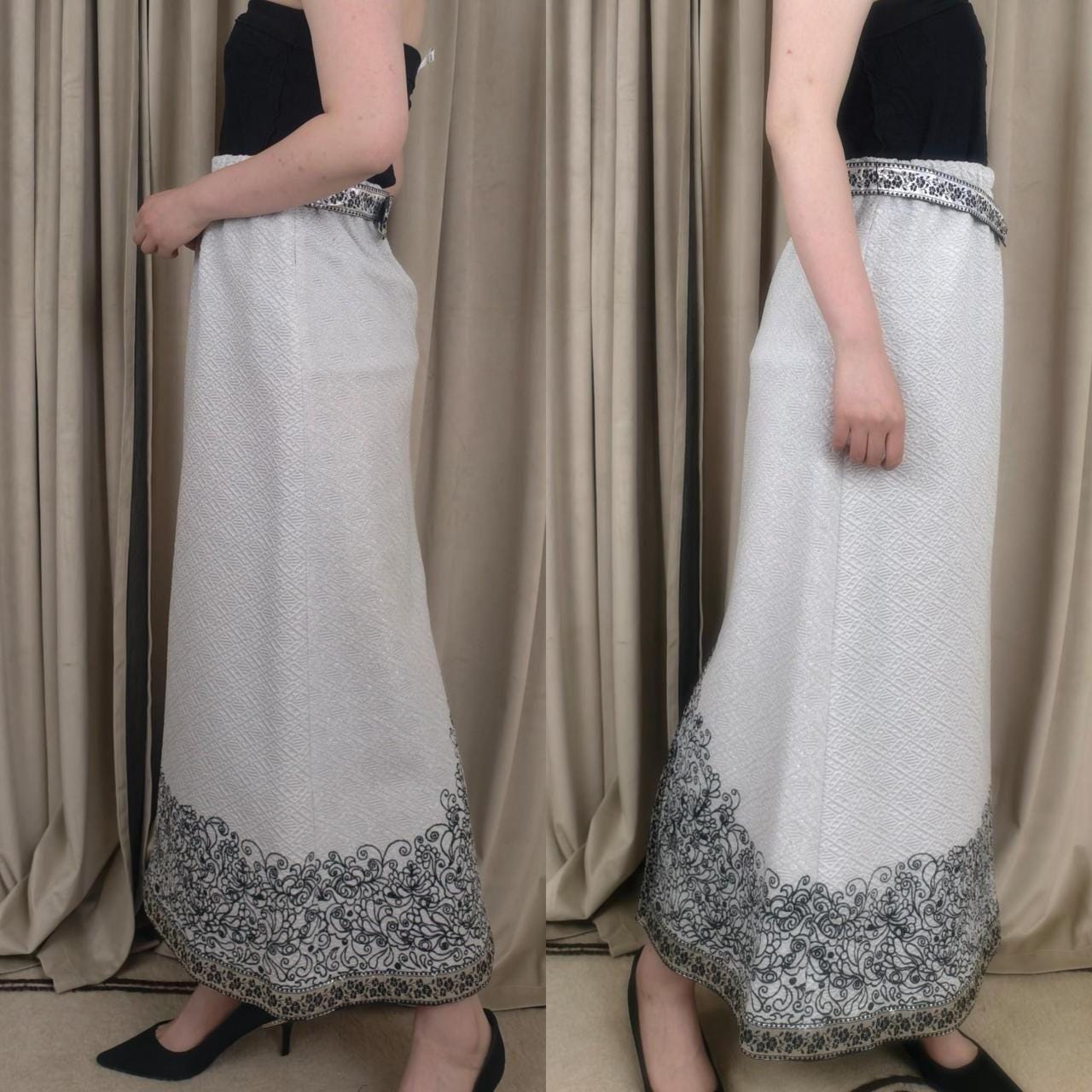 Vintage Bernardo Formal Sparkly Silver and Black A Line Skirt