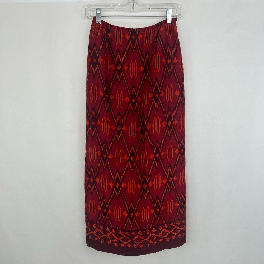 NWT Jones New York Silk Red Asian Geometric Print Pencil Skirt