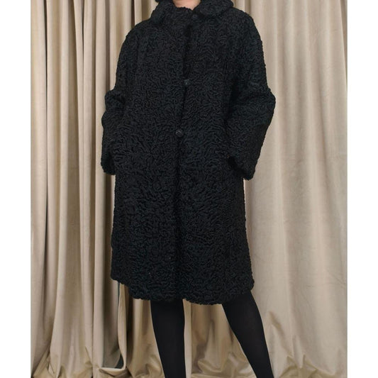 Vintage Alaska Fur Co. Elegant Black Persian Lamb Fur Coat Overcoat