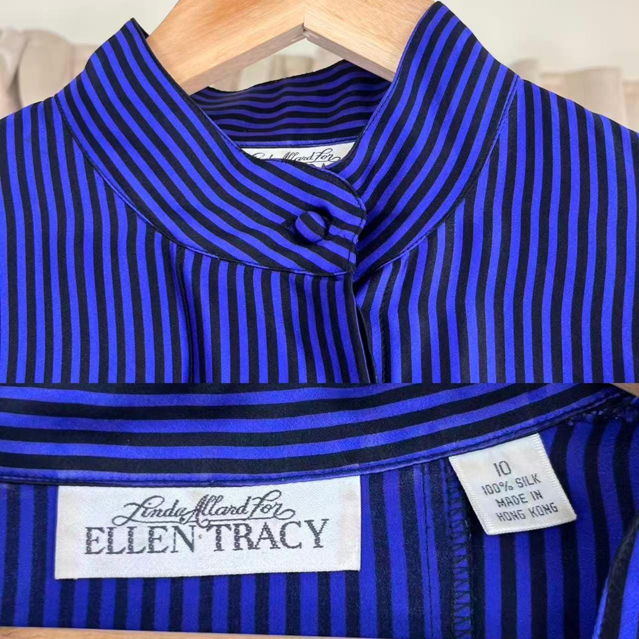 Vintage Ellen Tracy Purple and Black Striped Silk Blouse
