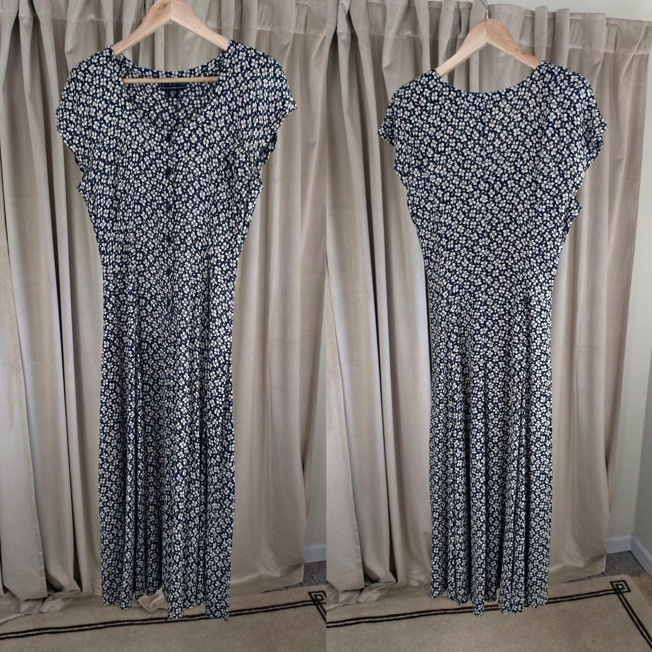Vintage Starina White and Navy Floral Midi Dress