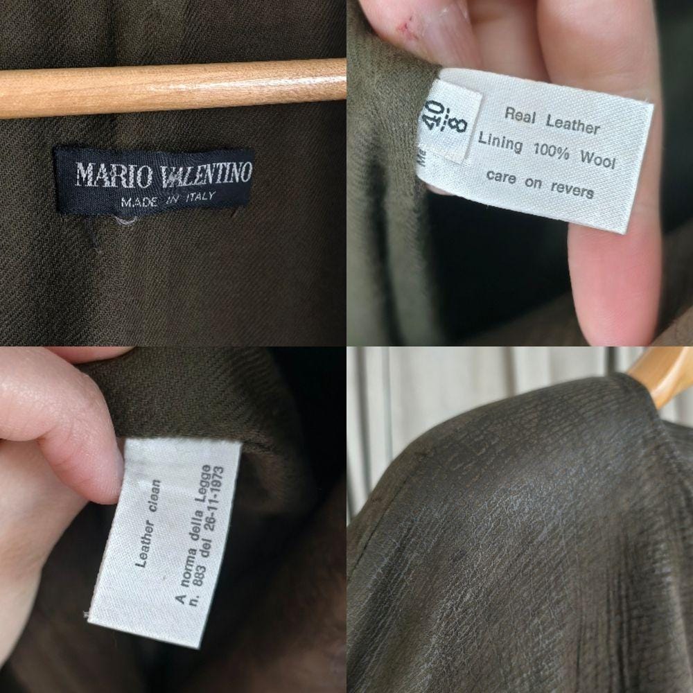 Vintage Mario Valentino Olive Khaki Green Long Leather Trench Coat Dress