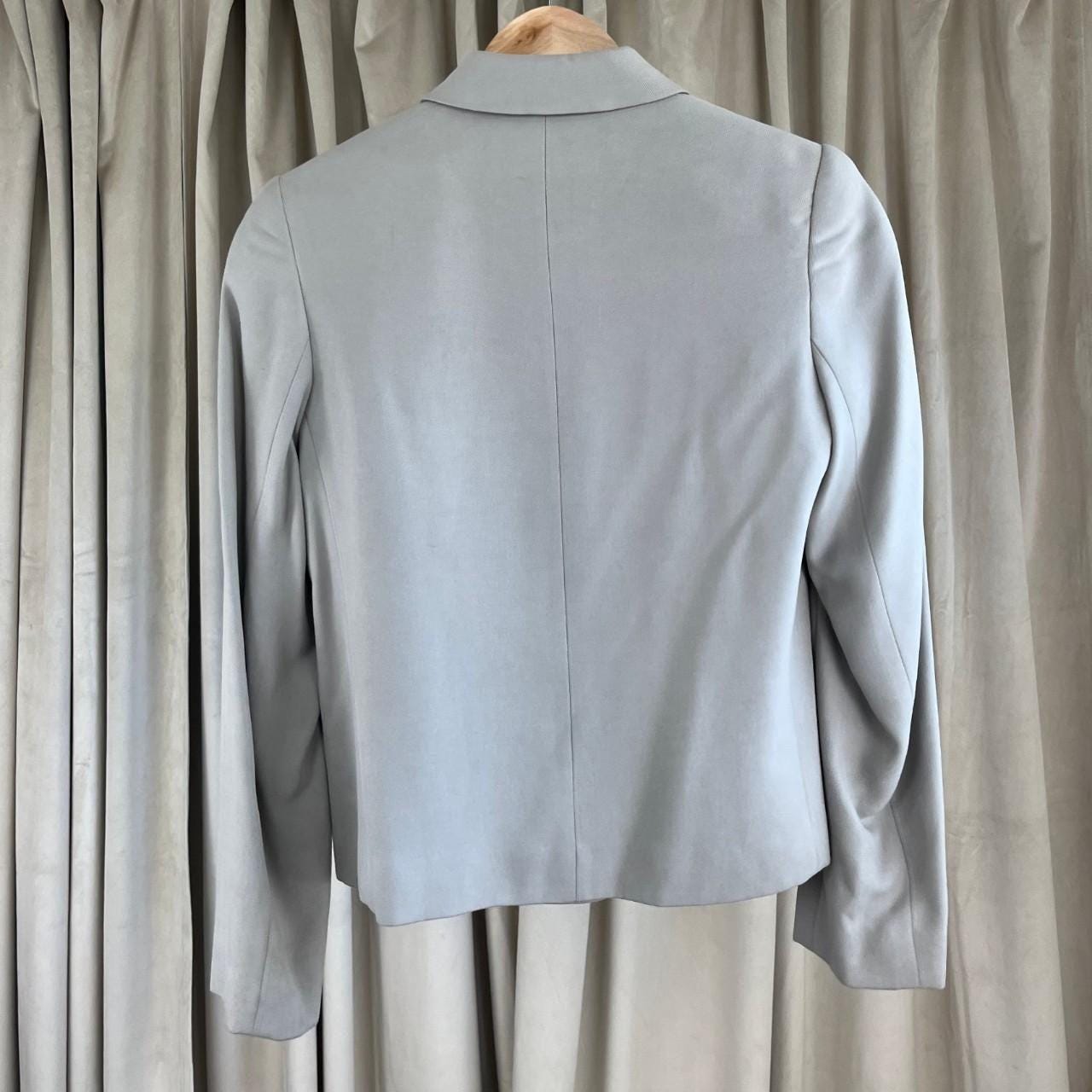 Vintage Petite Sophisticated Grey Green Silk Fitted Blazer