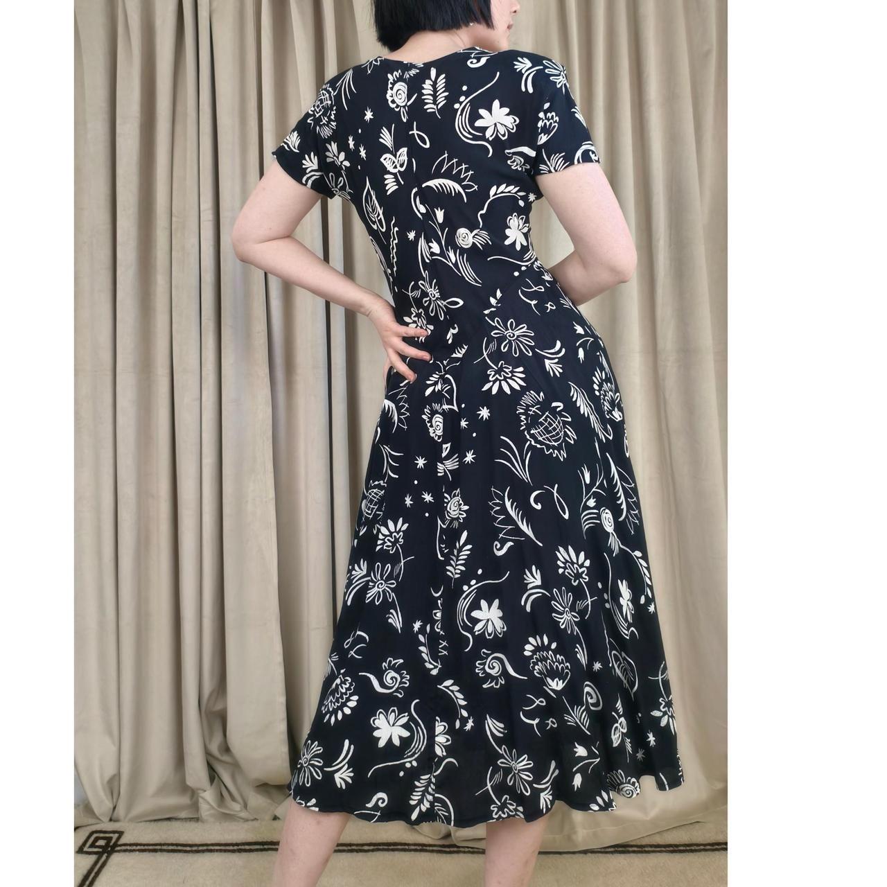 Vintage Nostalgia Black and White Doodle Floral Summer Dress