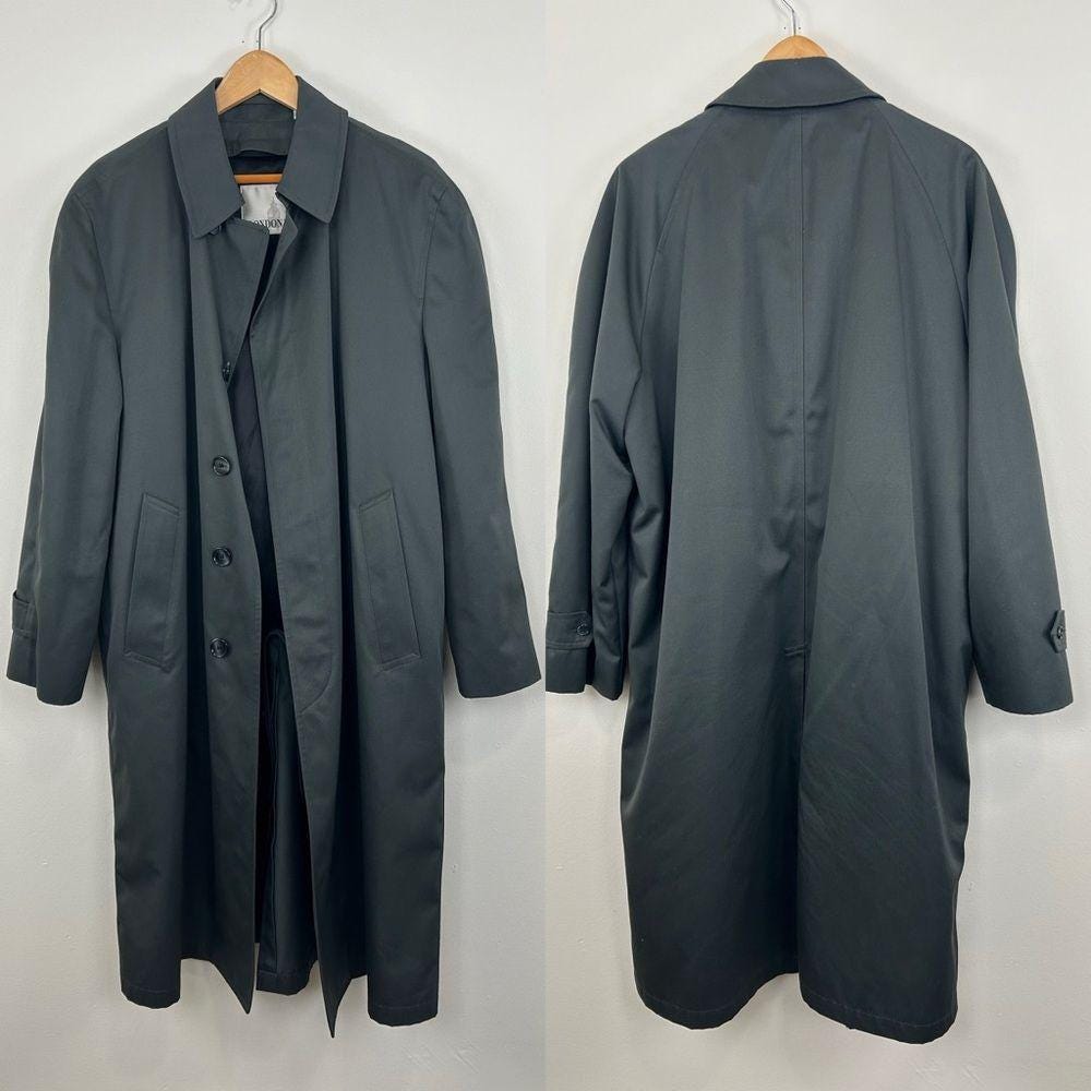 Vintage Dark Green London Fog Single Breasted Trench Coat