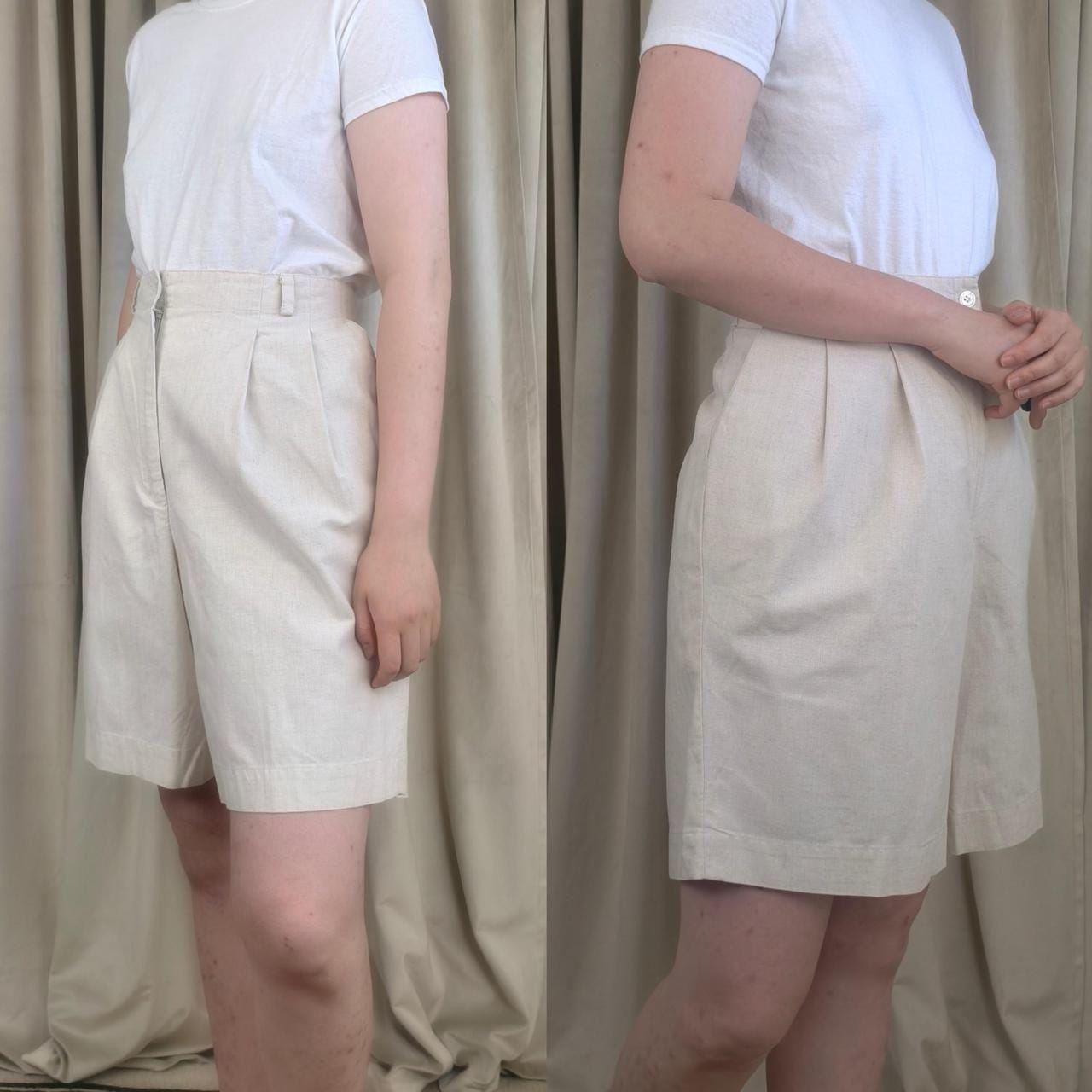 Vintage Cream Linen Bermuda Shorts