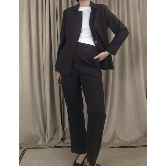 Vintage Doncaster Dark Brown Paat Suit Skirt Suit 3-Piece Set