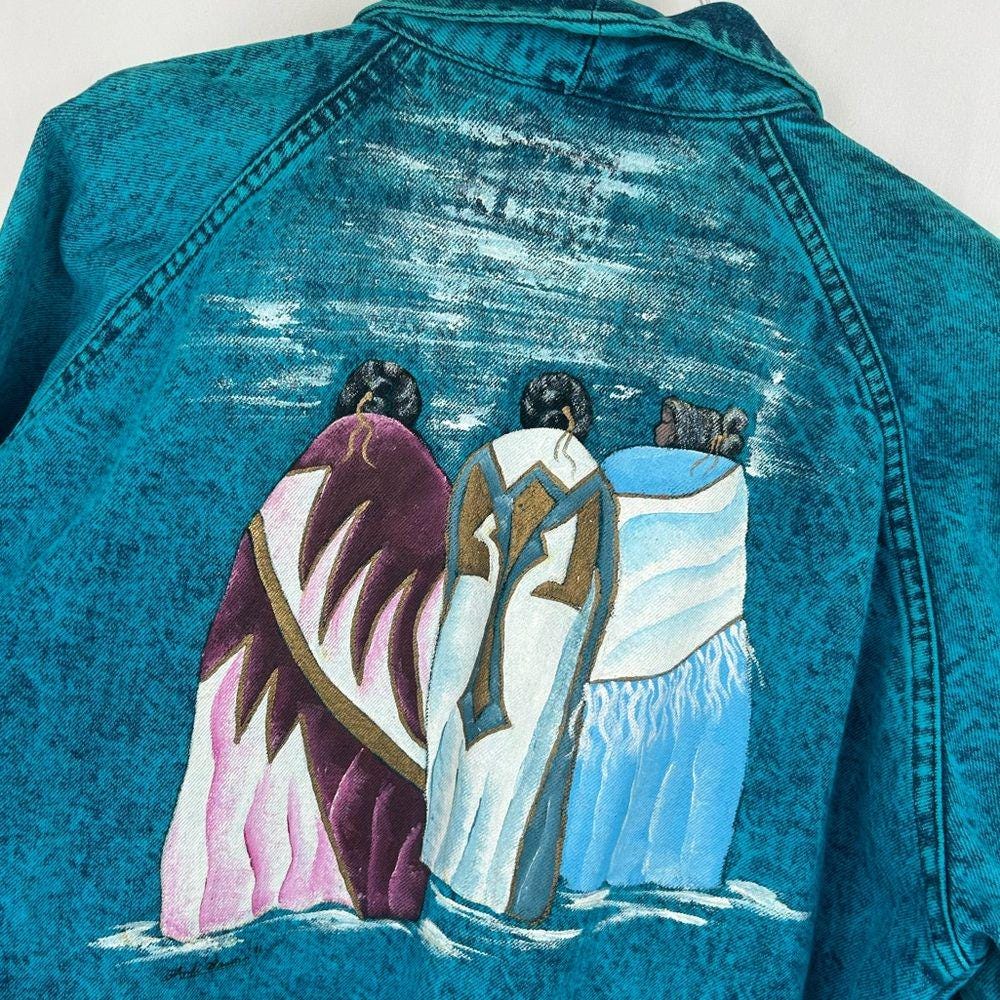 RARE! Vintage Sundance Hand Painted Indigenous Tribal Denim Long Jacket