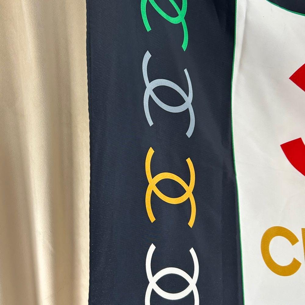 Vintage Chanel Silk Double C Logo Square Scarf