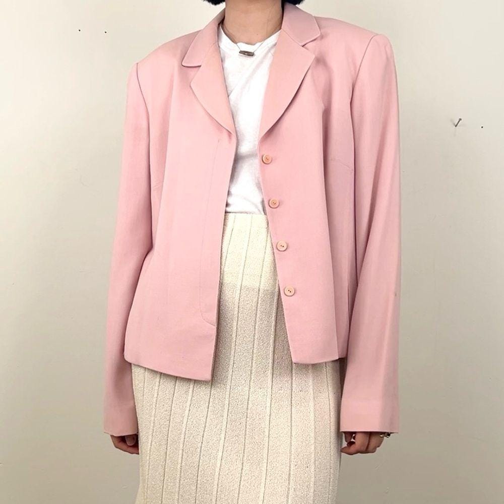 Vintage Ellen Tracy Wool Pastel Pink Cropped Blazer