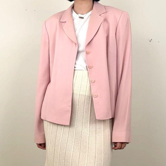 Vintage Ellen Tracy Wool Pastel Pink Cropped Blazer