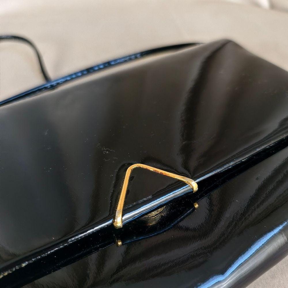 Vintagr Elegant Black Patent Leather Clutch Shoulder Bag