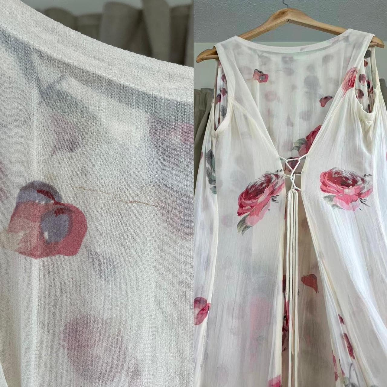 Vintage Pink and White Floral Midi Sun Dress
