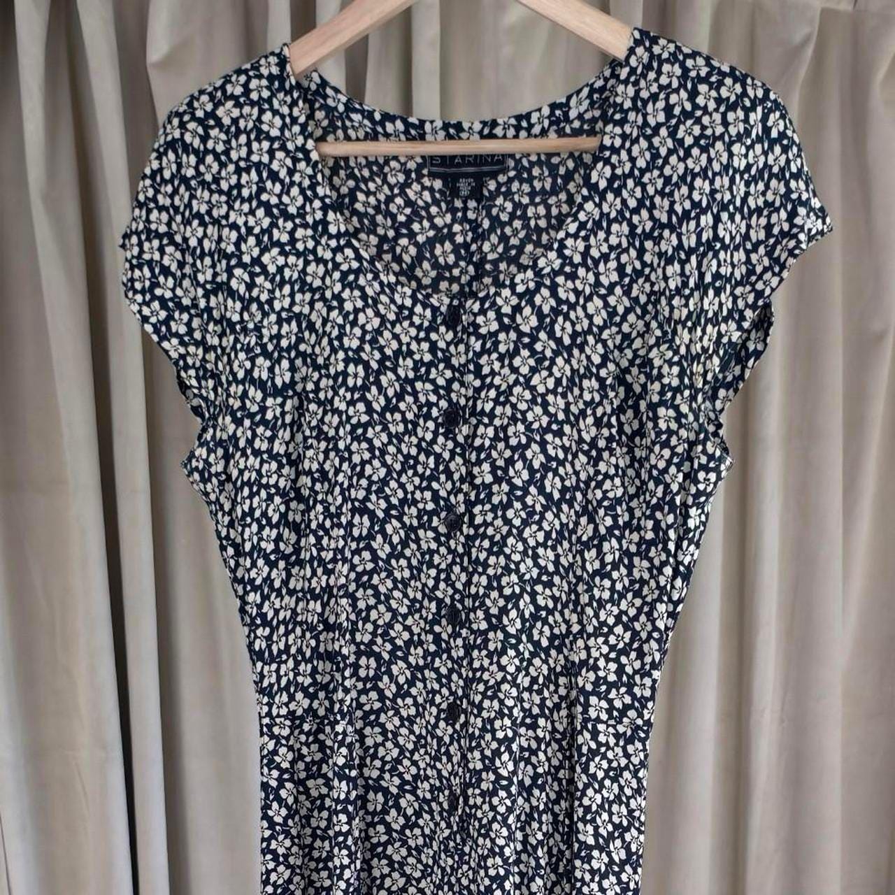 Vintage Starina White and Navy Floral Midi Dress