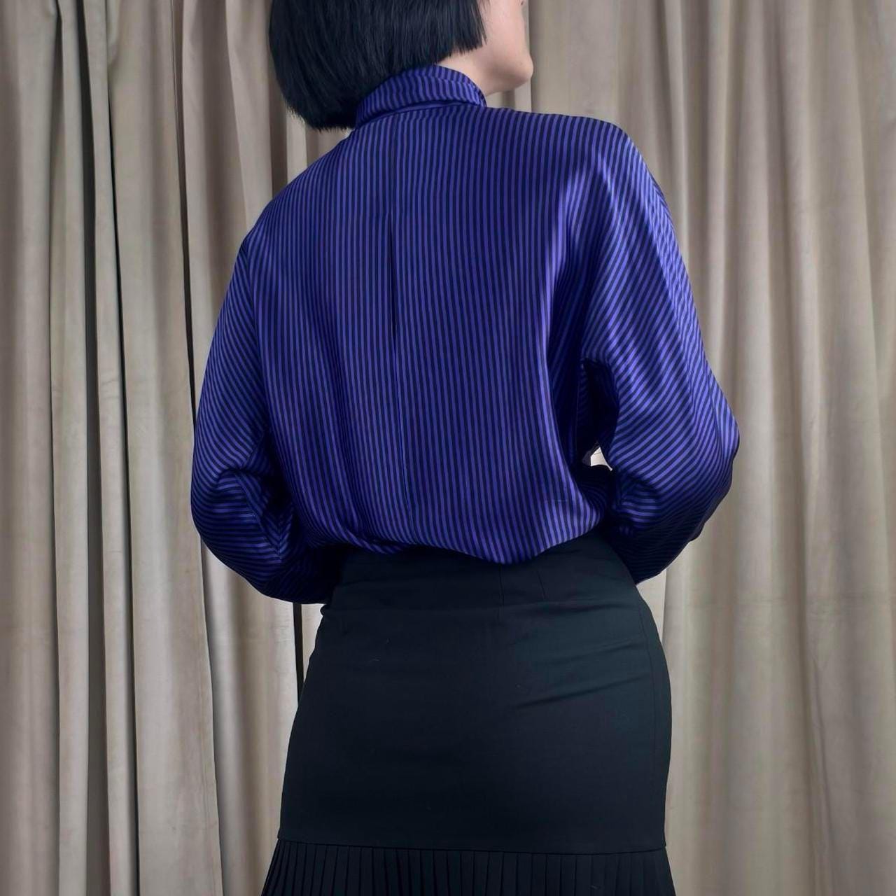 Vintage Ellen Tracy Purple and Black Striped Silk Blouse