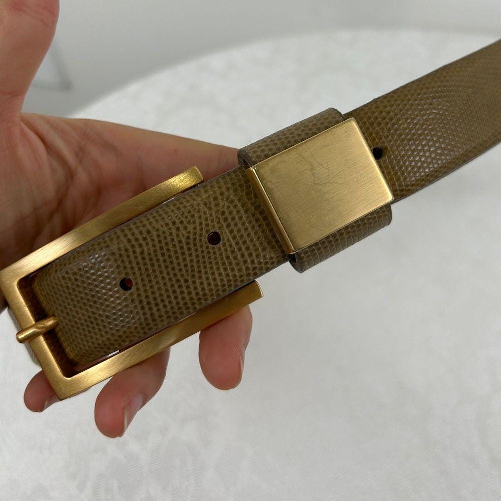 Vintage Carlisle Brown Green Snakeskin Belt with Gold Buckle