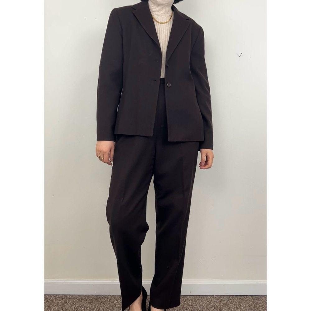 Vintage Bill Blass Wool Brown Pantsuit Classic Fit