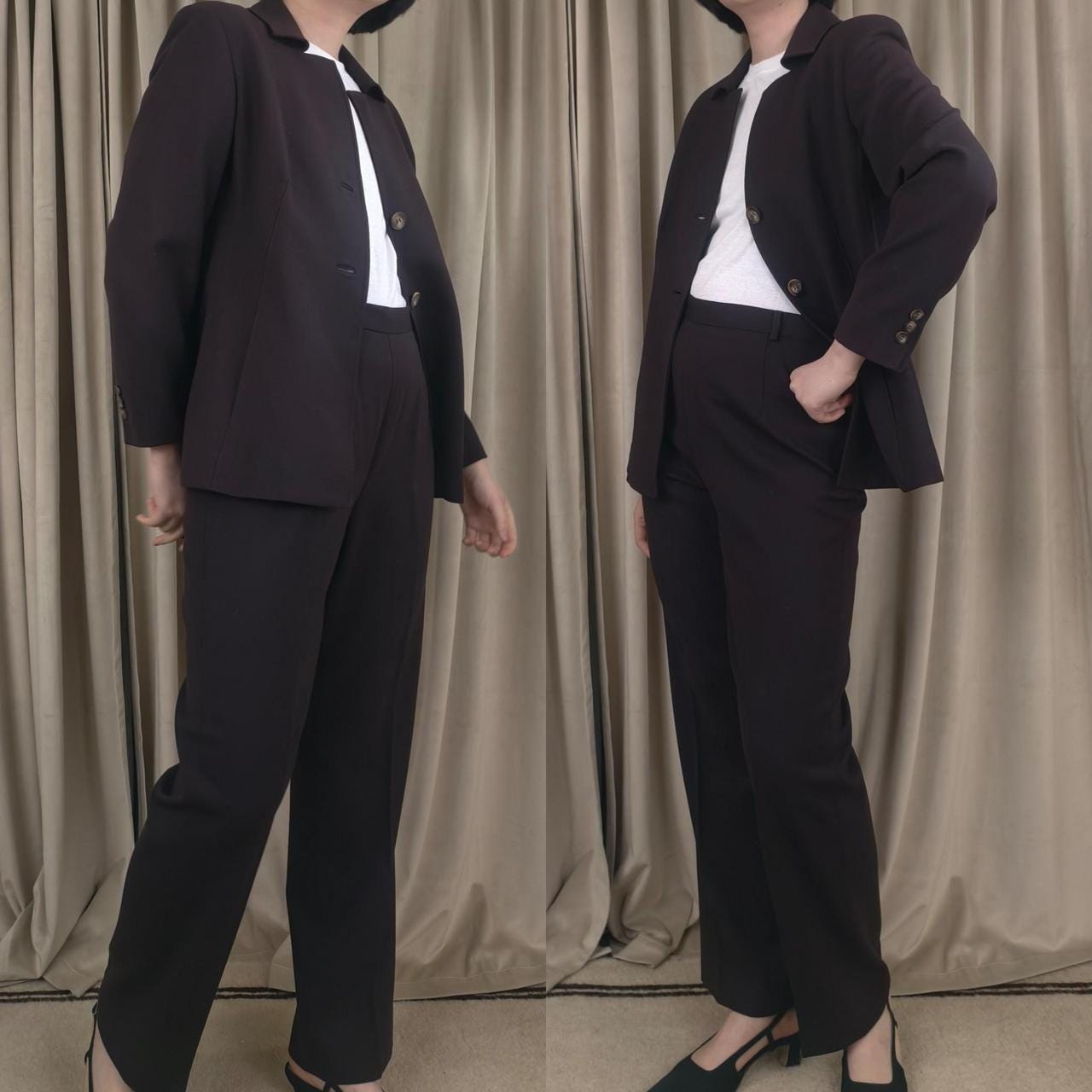 Vintage Doncaster Dark Brown Paat Suit Skirt Suit 3-Piece Set