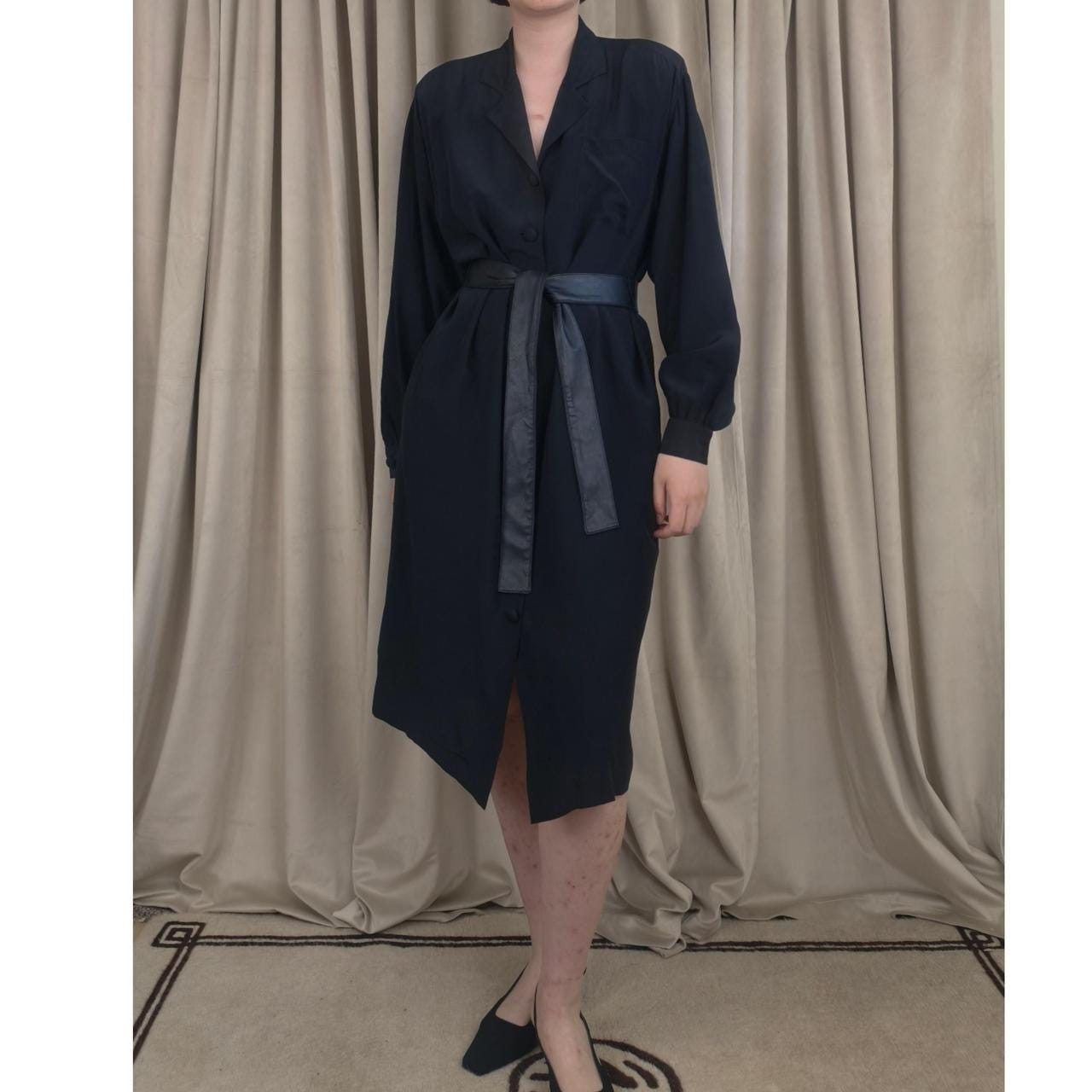 Vintage Silkage New York Silk Black Shirt Dress