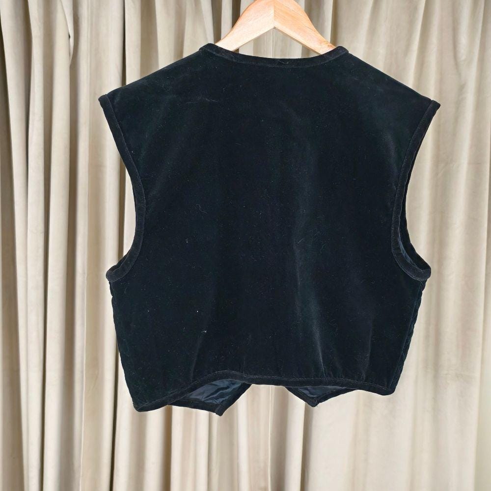 Vintage COSCOB Black Quilted Velvet Mandarin Vest with Frog Closures