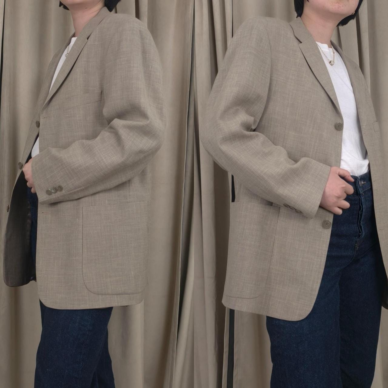 Vintage Beige Oversized Boyfriend Blazer