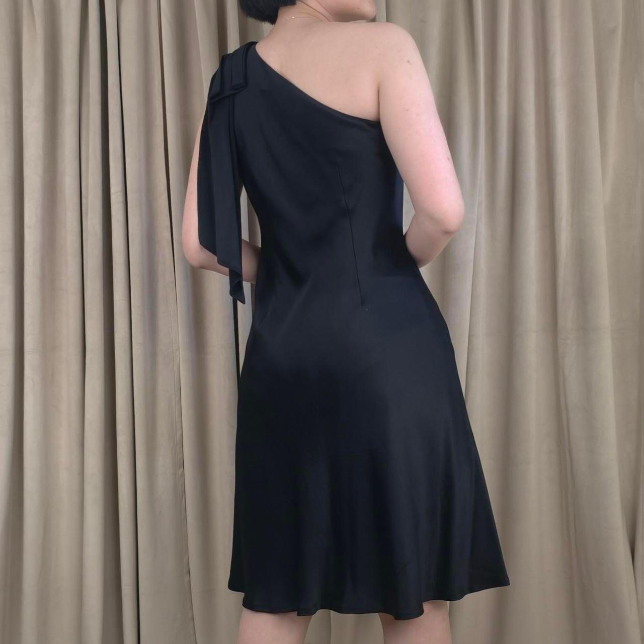 Ann Taylor Black Silk One Shoulder Midi Dress with Bow