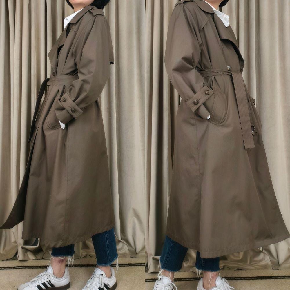 Vintage Fog London Fog Dark Brown Khaki Trench Coat with Detachable Lining