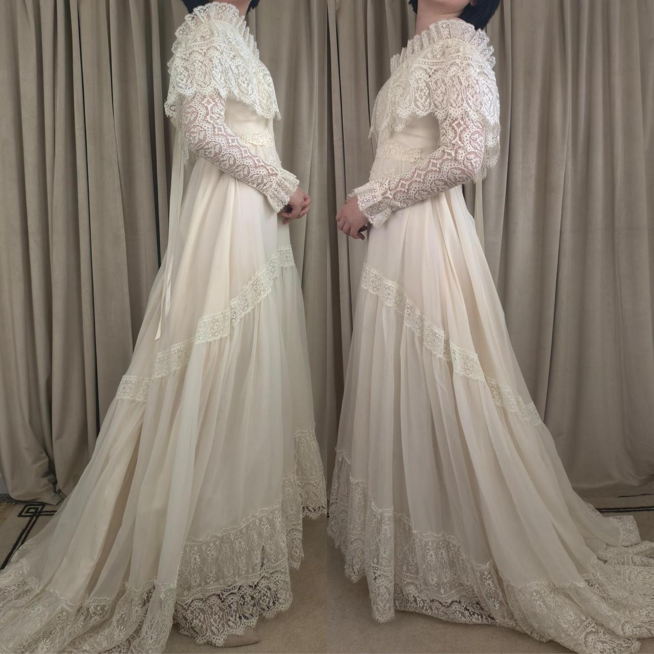 Vintage Victorian Lace Off-the-Shoulder Wedding Gown