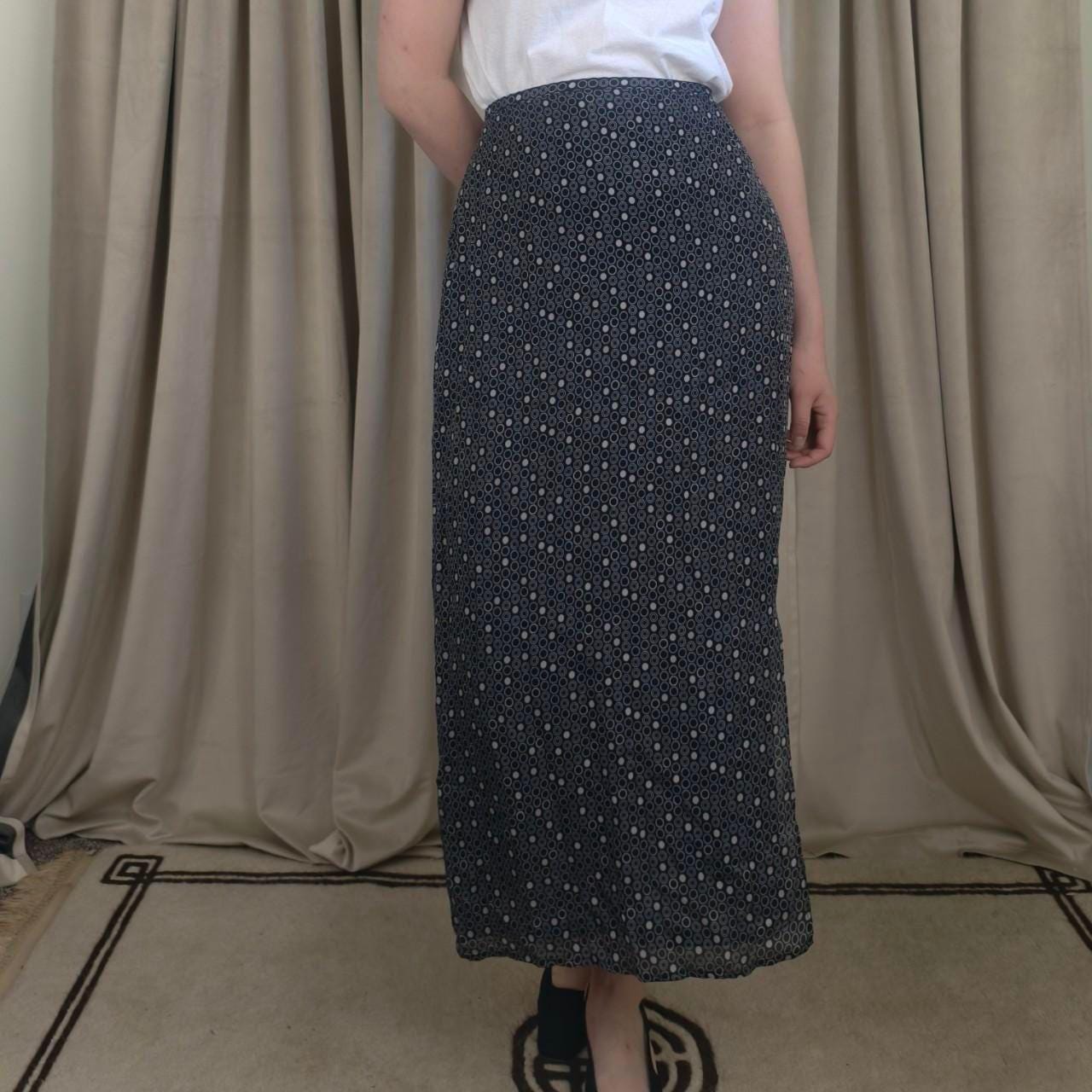Vintage Merona Monochrome Black Midi Skirt with White Polka Dots