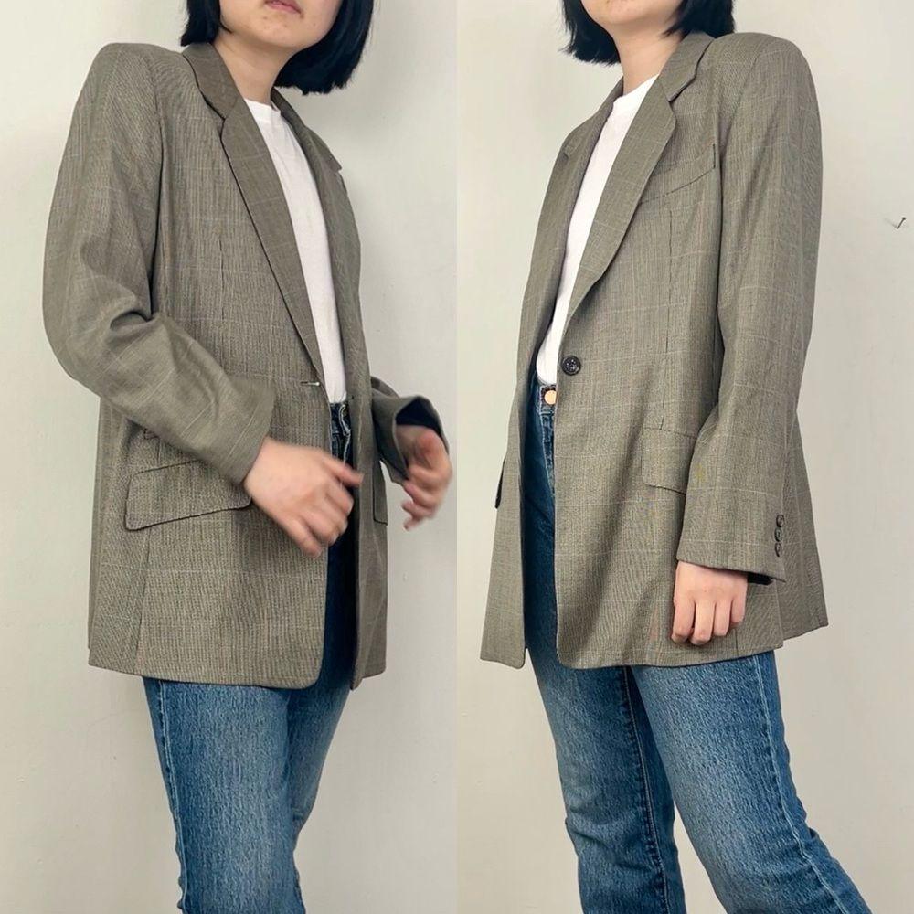 Vintage Burberry Plaid Tan Grey Wool Silk Blazer