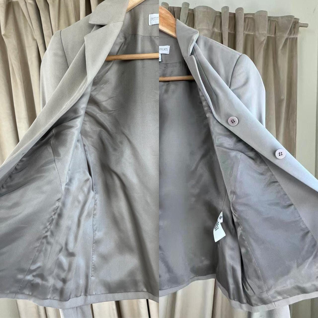 Vintage Petite Sophisticated Grey Green Silk Fitted Blazer