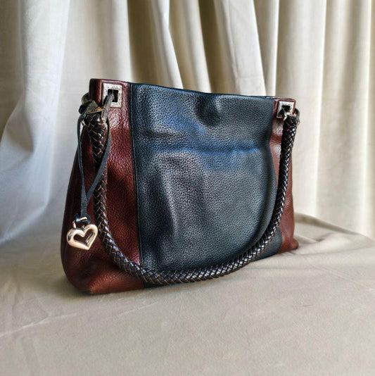Vintage Brighton Black and Brown Two-Tone Leather Shoulder Bag