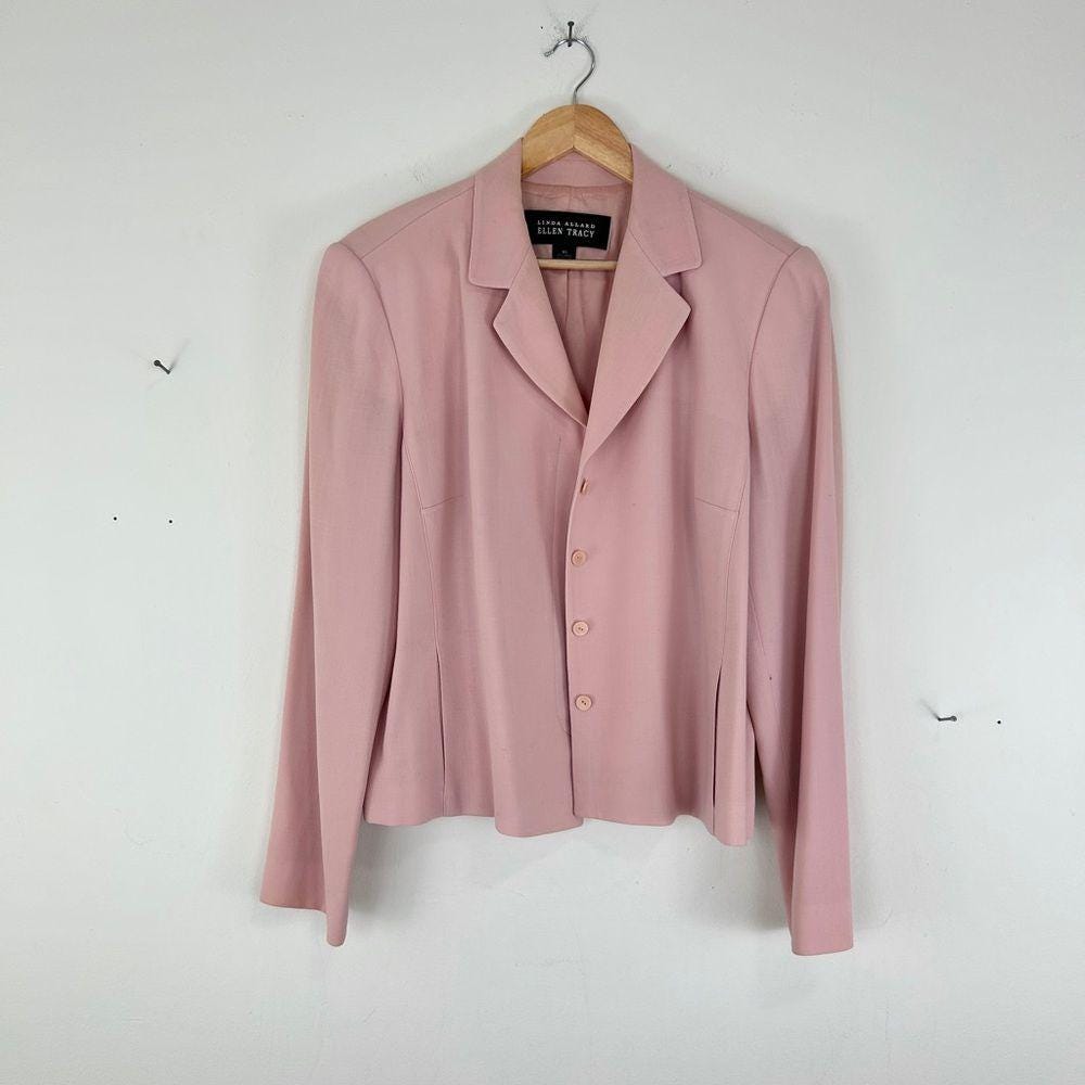 Vintage Ellen Tracy Wool Pastel Pink Cropped Blazer