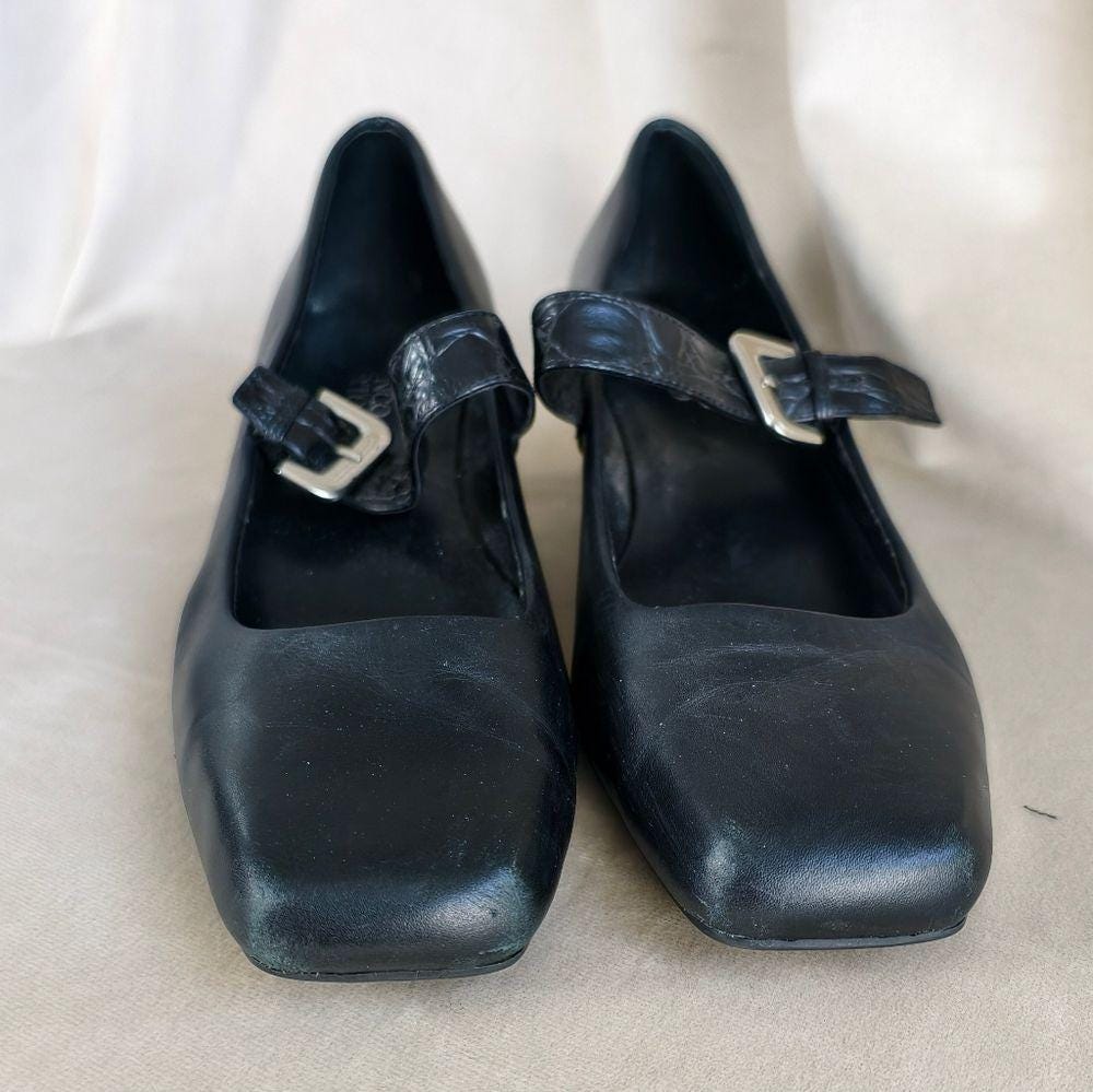 Vintage Franco Sarto Classic Black Mary Jane Leather Pumps