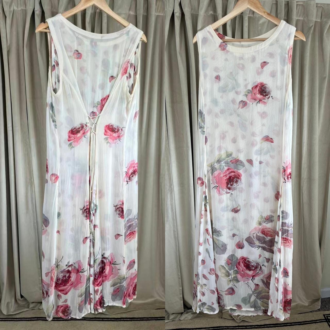 Vintage Pink and White Floral Midi Sun Dress