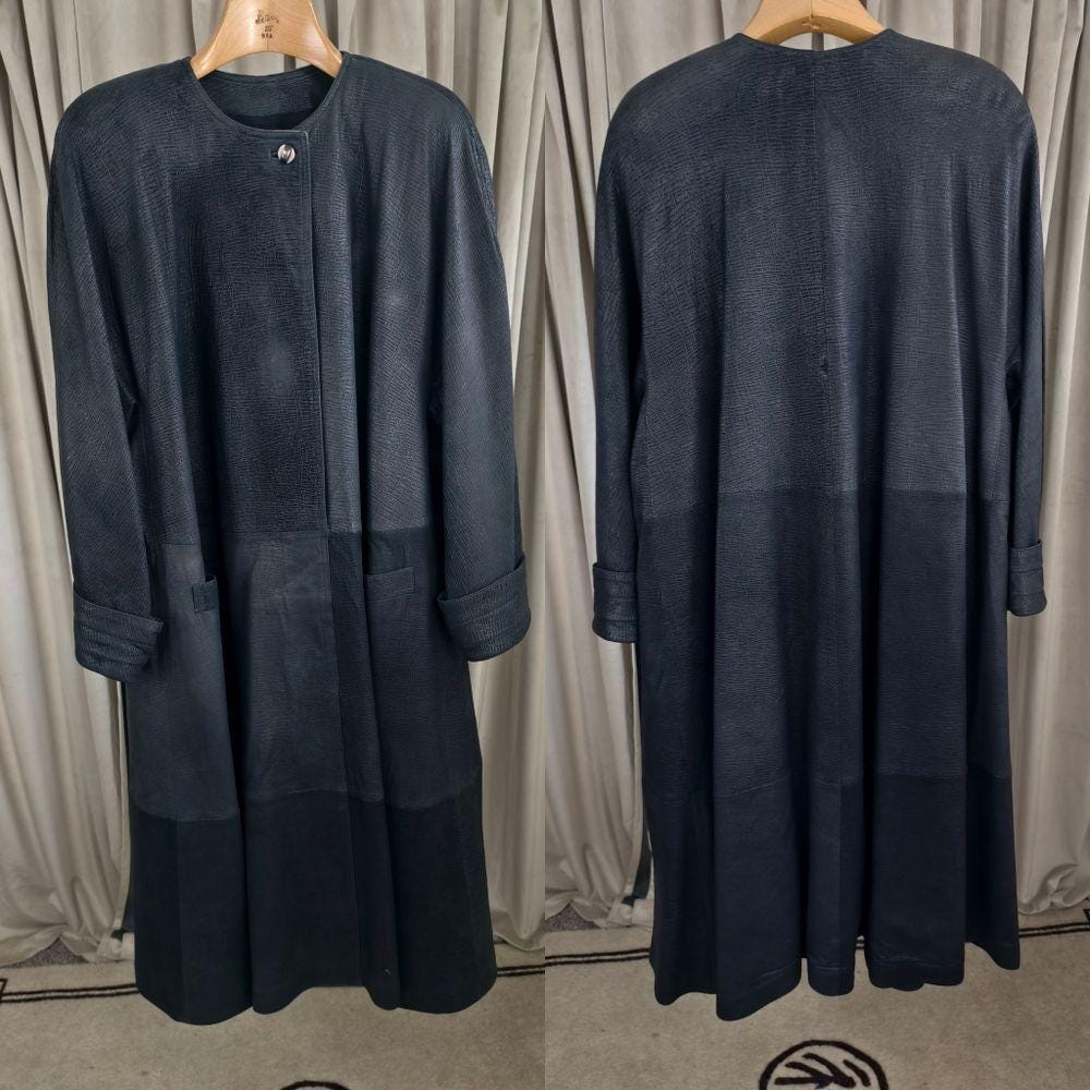Vintage Mario Valentino Black Full Length Leather Trench Coat Dress