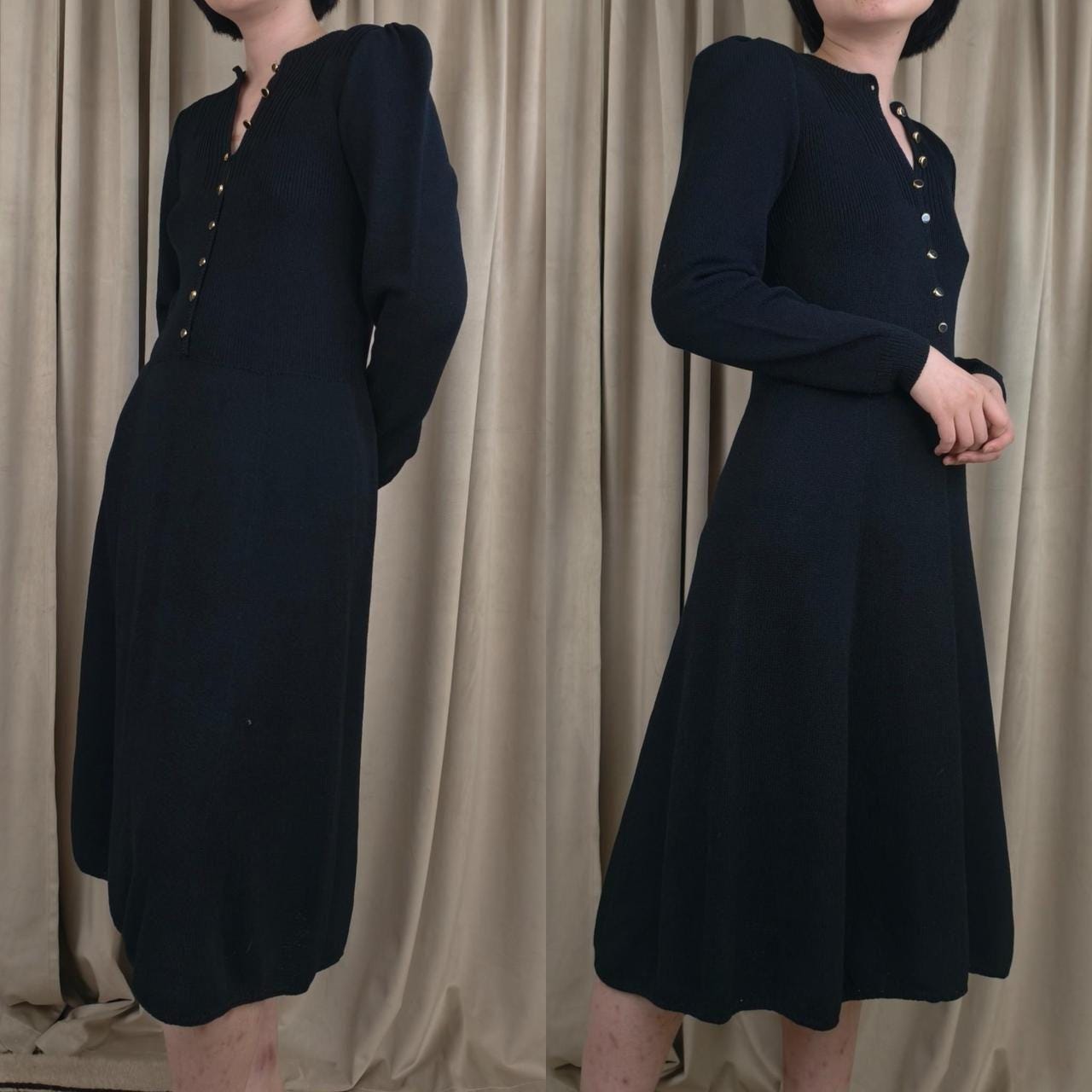 Vintage 80s St. John Black Knit Sweater Dress