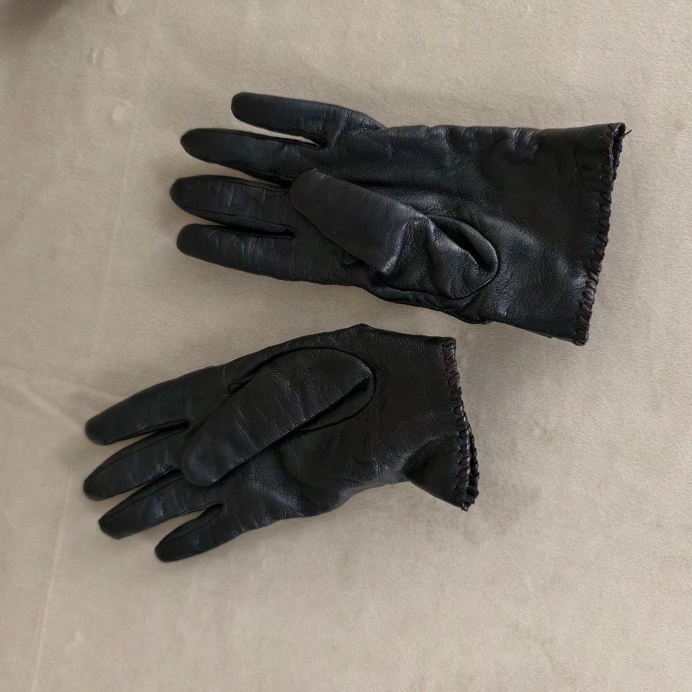 Vintage Black Leather Gloves with Gold Buckle
