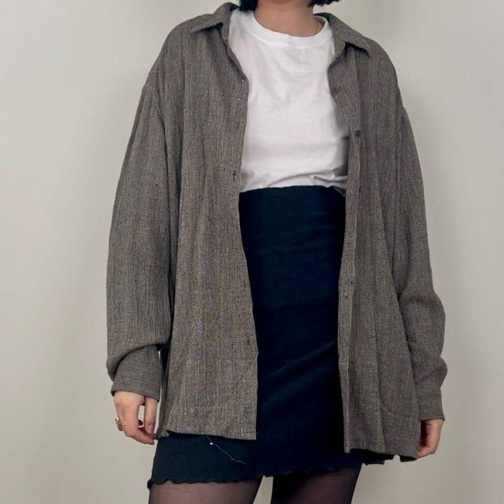 Eileen Fisher Grey Mixed Thread Oversized Linen Blend Shirt