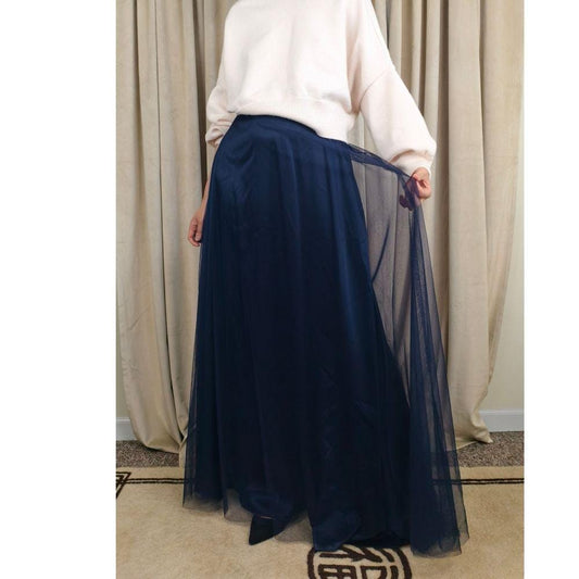NWT MARINA Navy Blue Maxi Tulle Skirt