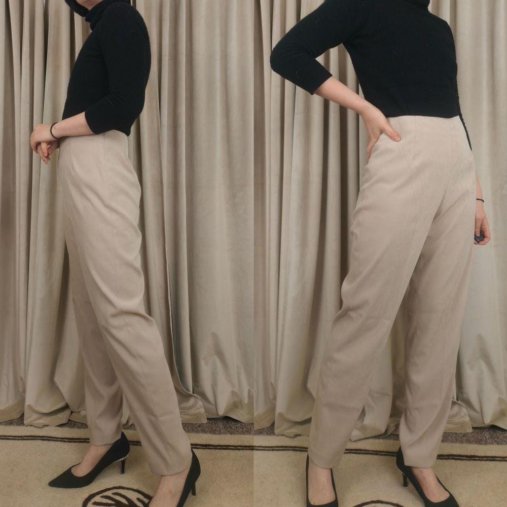 Vintage Gantos Beige Faux Suede Tapered Trousers
