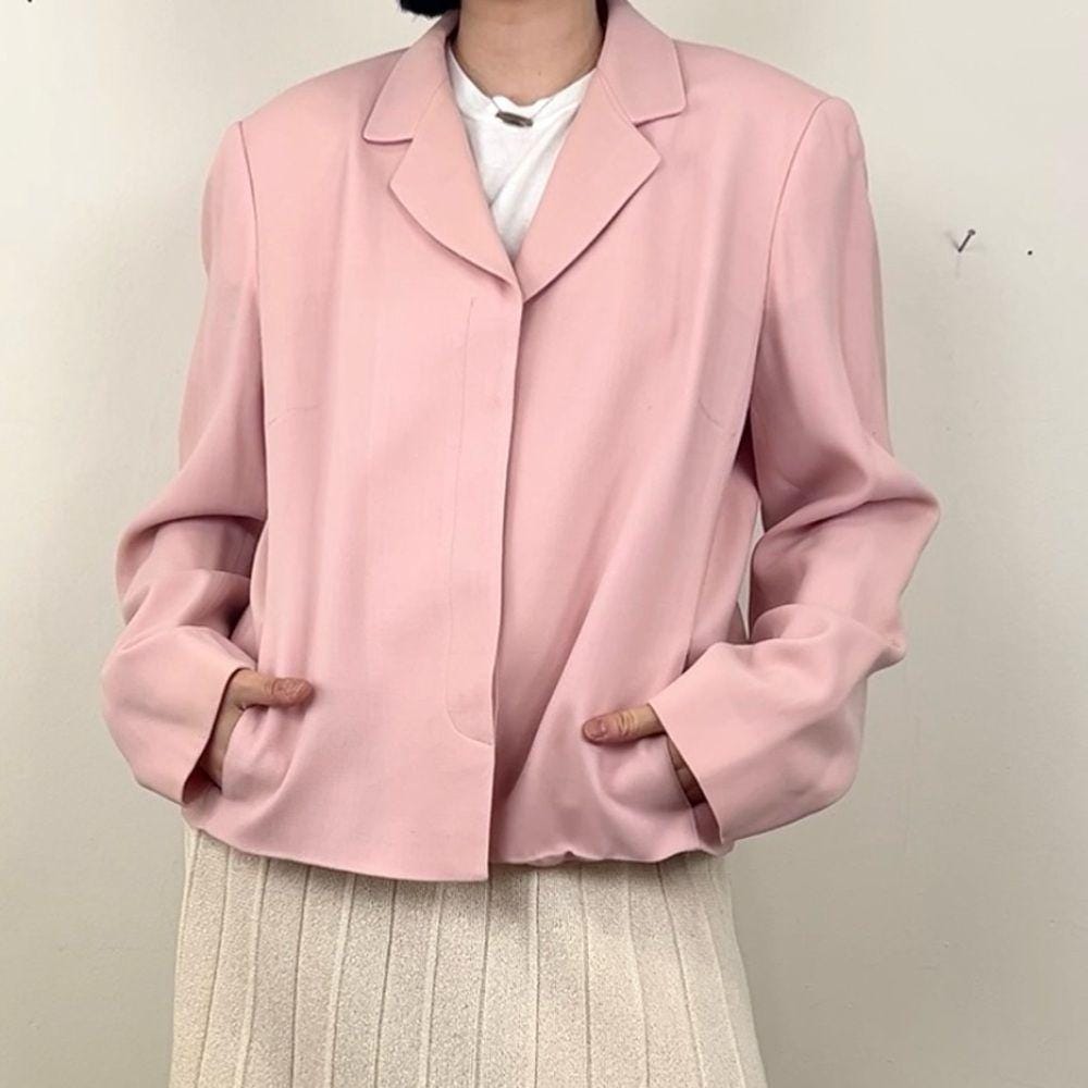 Vintage Ellen Tracy Wool Pastel Pink Cropped Blazer