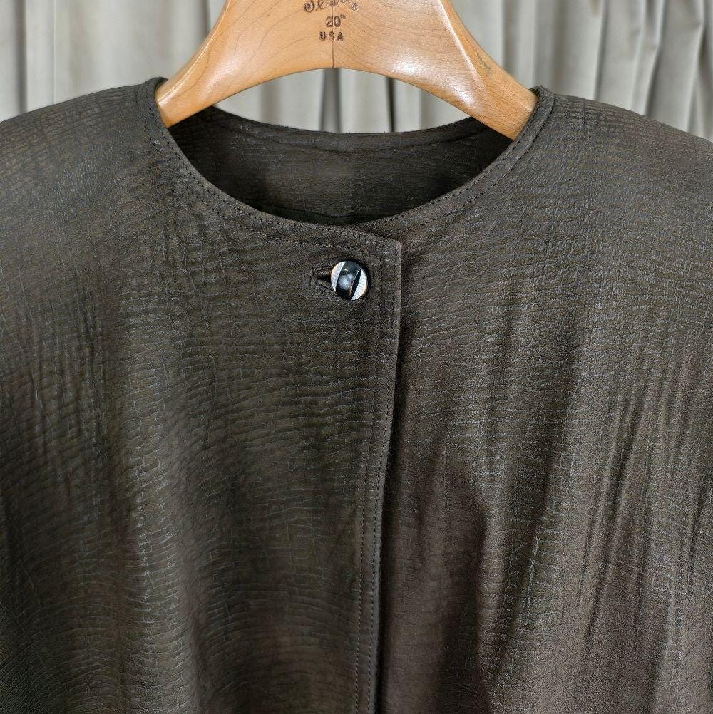 Vintage Mario Valentino Olive Khaki Green Long Leather Trench Coat Dress