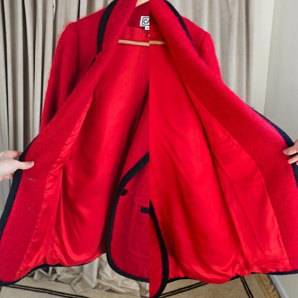 Vintage Carlisle Red Mohair Blazer with Black Trim