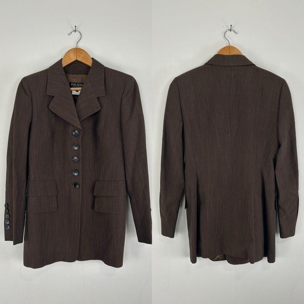 Vintage Escada Wool Linen Blend Lightweight Brown Pantsuit