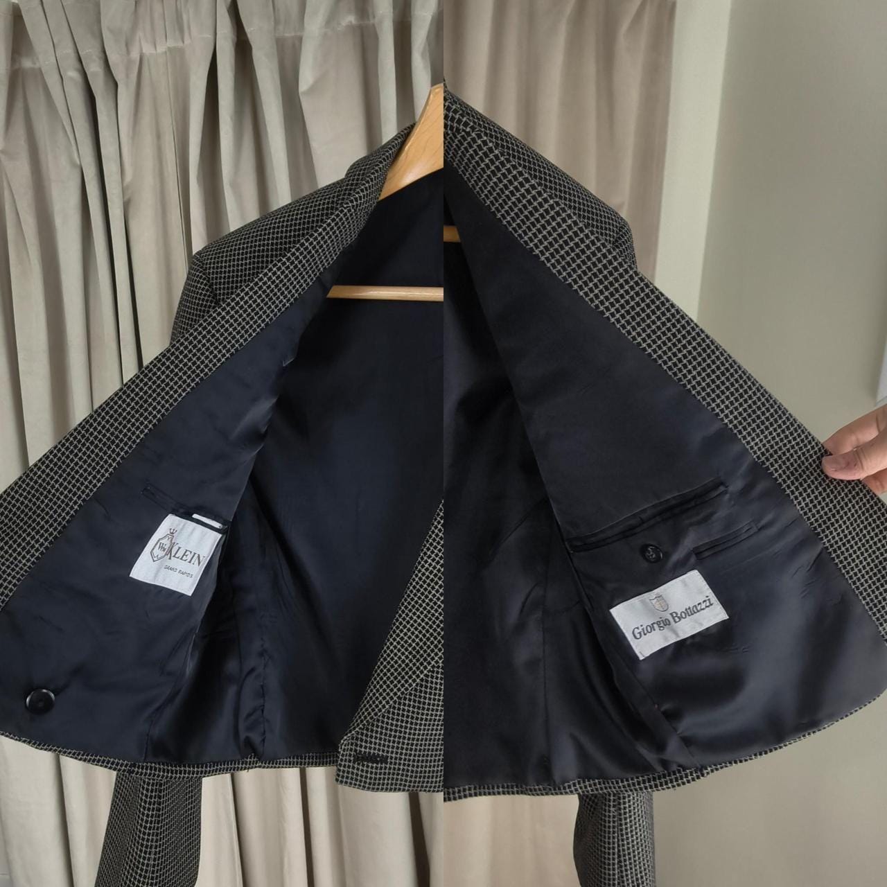 Reworked Vintage Black and Gold Cropped Checkered Blazer Tang Mandarin Jacket